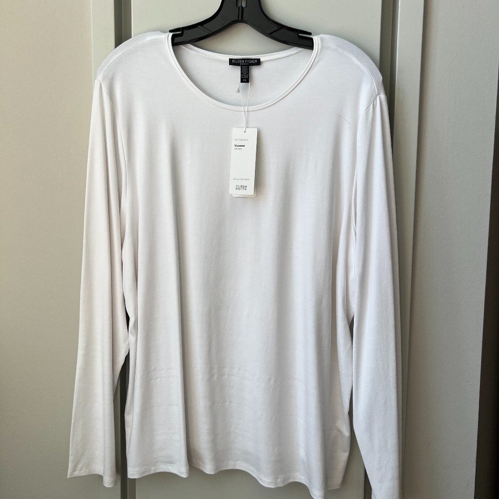 NWT * Eileen Fisher Long Sleeve Tee * Bright White * Size XL